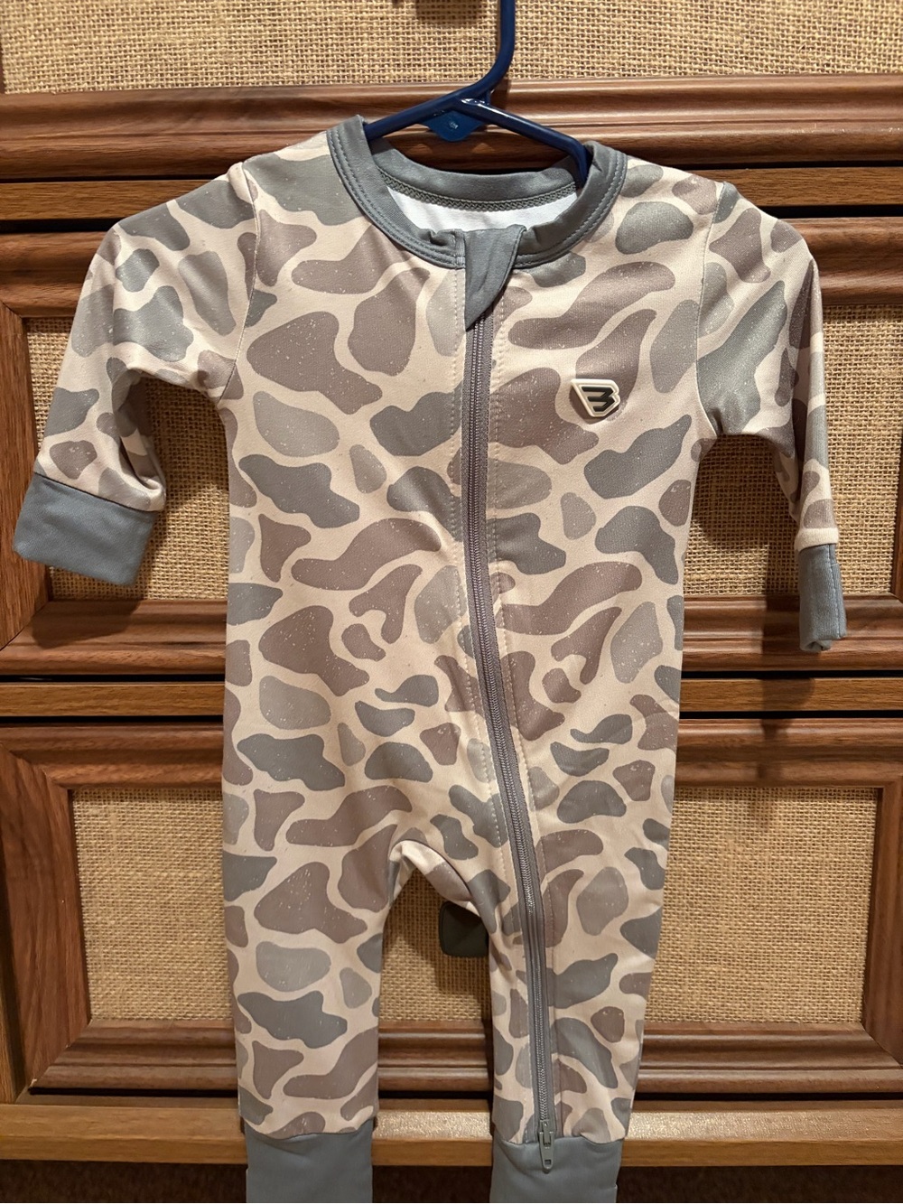 BURLEBO Beige and Gray Camo One-Piece Footie